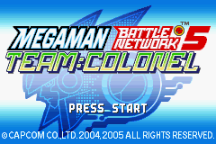 Mega Man Battle Network 5 Team Colonel title screen for GameBoy Advance
